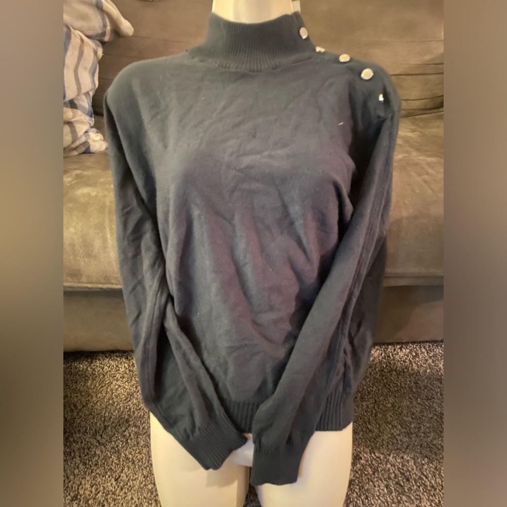 Rafiana High Neck Grey Sweater with Shoulder Detailing Size Medium